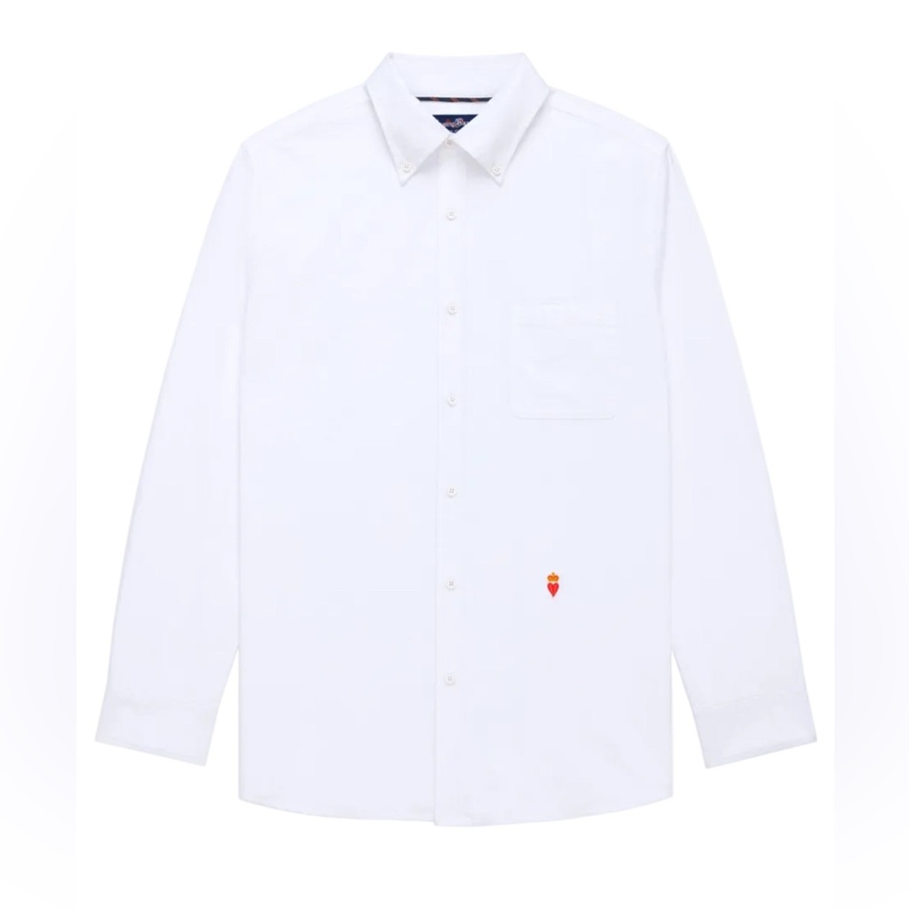 Rowing Blazers White Button-Down Shirt with Small Red/Gold Embroidery